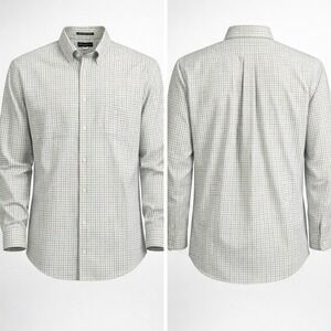 Eddie Bauer Shirt Mens 2XL Green / White Checks Relaxed Fit Wrinkle Free